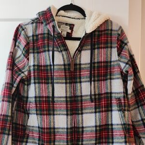 LLBEAN full zip hooded fleece lined flannel jacket SIZE Small Petite